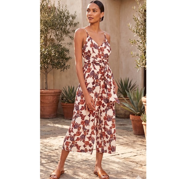 Free People Pants - Free People Wide Leg Jumpsuit Size XS Boho Floral Front Tie Cropped Belted